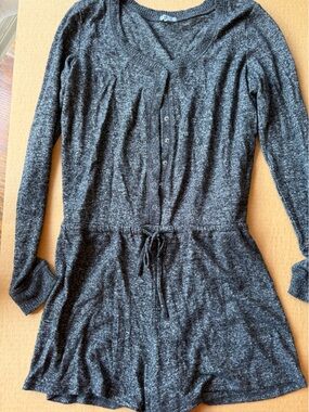 aerie Heathered Charcoal Knit Romper in Black-Grey